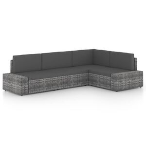 vidaXL 4-tlg. Garten-Lounge-Set mit Kissen Grau Poly Rattan