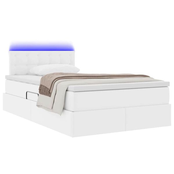 vidaXL Bett mit Stauraum und LED mit LED Wei&szlig; 120 x 190 cm Kunstleder