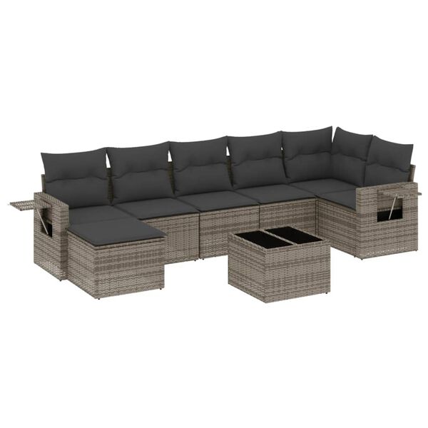 vidaXL 8-tlg. Garten-Sofagarnitur mit Kissen Grau Poly Rattan