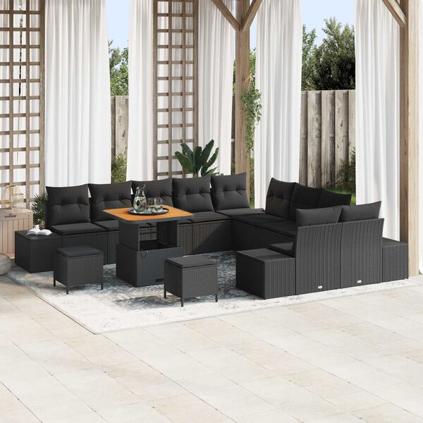 vidaXL Gartensofa-set mit Kissen 13 pcs Schwarz Poly-Rattan