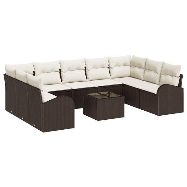 vidaXL Sofa Set mit Kissen 10 pcs Braun Poly Rattan