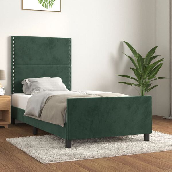 vidaXL Bettgestell ohne Matratze Dunkelgr&uuml;n 90x190 cm Samt