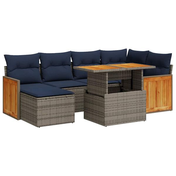 vidaXL 7-tlg. Garten-Sofagarnitur mit Kissen Schwarz Poly Rattan