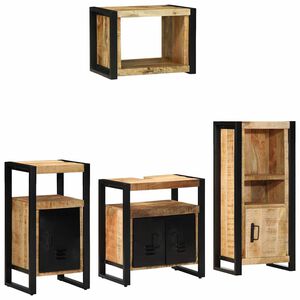 vidaXL Badezimmerm&ouml;bel-Set 4 Stk. Braun und Schwarz Massivholz Mango