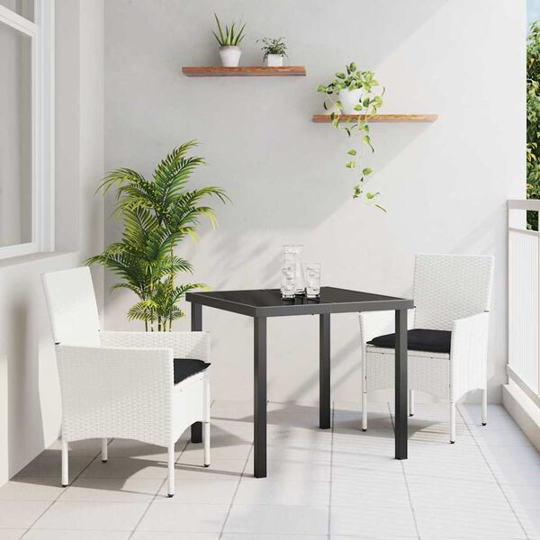 vidaXL Garten Essgruppe mit Kissen 3 pcs Wei&szlig; Poly-Rattan
