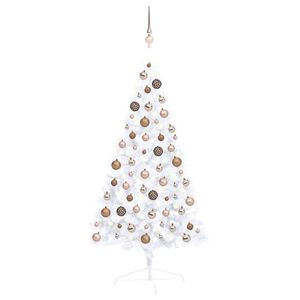 vidaXL K&uuml;nstlicher Halb-Weihnachtsbaum Beleuchtung Kugeln Wei&szlig; 120 cm