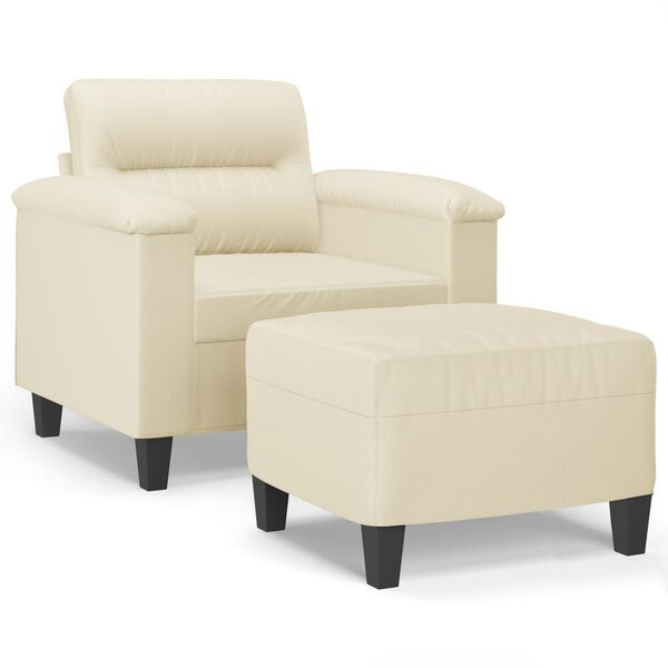 vidaXL Sessel mit Hocker Creme 60 cm Kunstleder