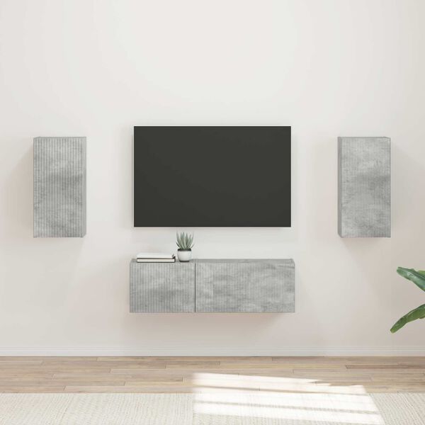 vidaXL TV-Wandregal-Set Wandmontiert 4 pcs Beton Grau Holzwerkstoff