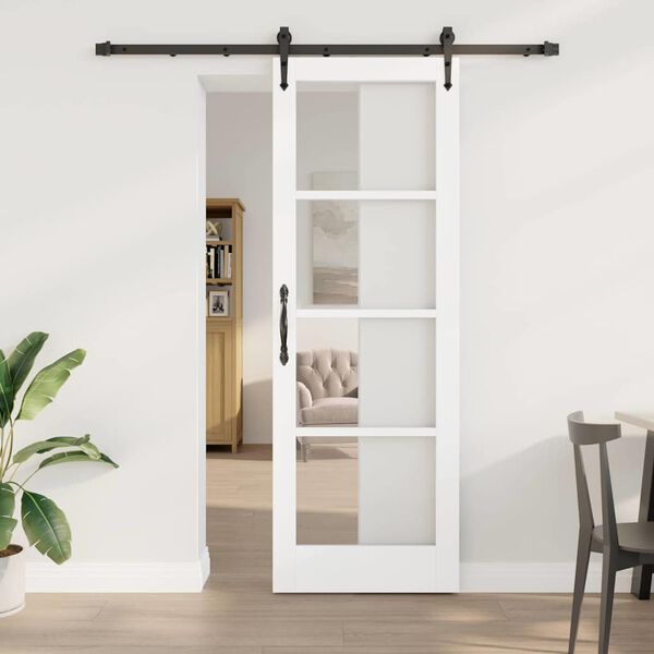 vidaXL Schiebet&uuml;r Wei&szlig; 73,5 x 211 cm Massivholz Kiefer und Glas