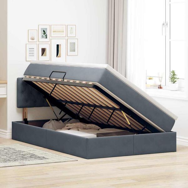 vidaXL Bett mit Stauraum und LED mit LED Dunkelgrau 120 x 200 cm Samt