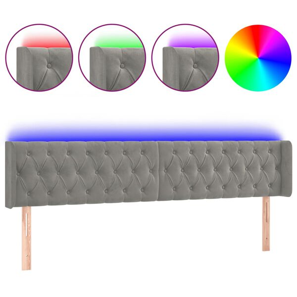 vidaXL LED Kopfteil Hellgrau 183x16x78/88 cm Samt