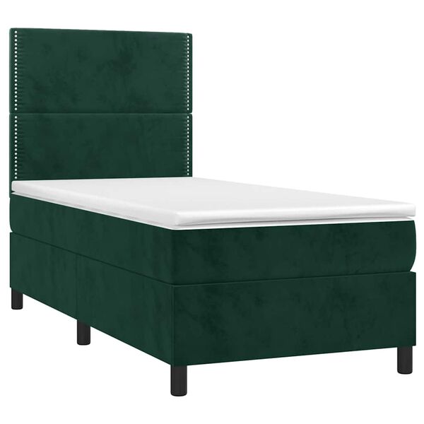 vidaXL Boxspringbett mit Matratze & LED Dunkelgr&uuml;n 90x200 cm Samt