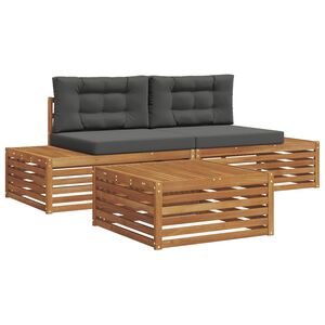 vidaXL 4 stk. Outdoor-Sofagarnitur Massives Akazienholz und Polyester