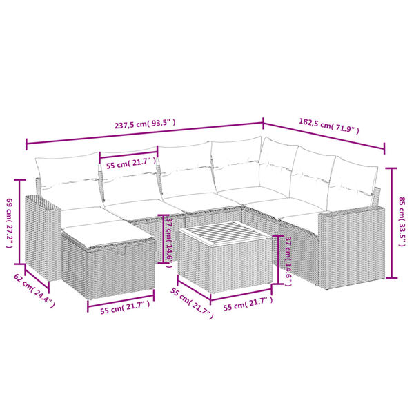 vidaXL 8-tlg. Garten-Sofagarnitur mit Kissen Schwarz Poly Rattan
