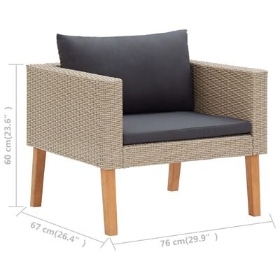 vidaXL 5-tlg. Garten-Lounge-Set mit Auflagen Poly Rattan Beige