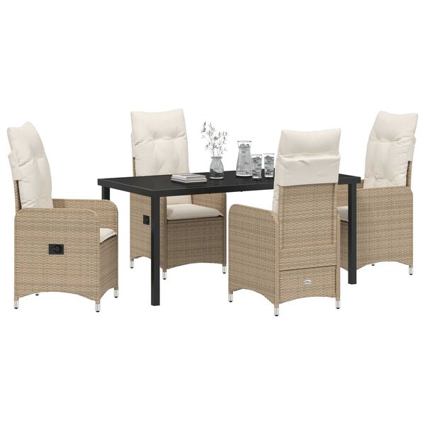 vidaXL Garten Essgruppe mit Kissen 5 pcs Beige Poly Rattan