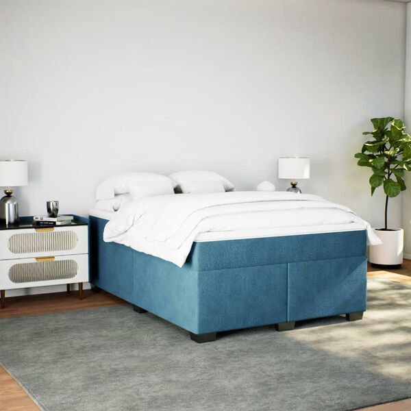 vidaXL Boxspringbett mit Matratze Dunkelblau 160x200 cm Samt