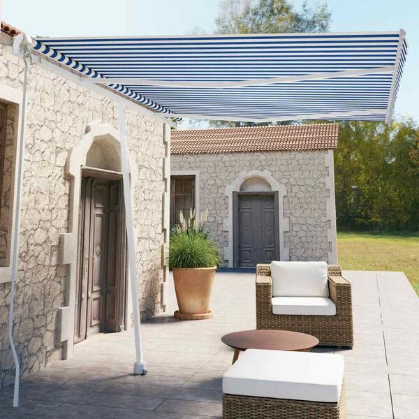vidaXL Standmarkise Manuell Einziehbar 350x250 cm Blau/Wei&szlig;
