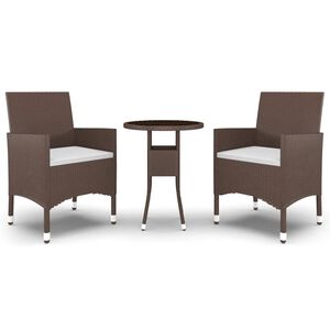 vidaXL 3-tlg. Bistro-Set Poly-Rattan und Hartglas Braun