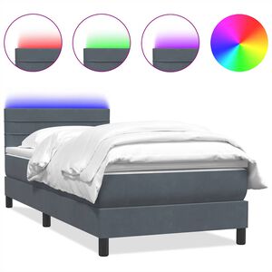 vidaXL Boxspringbett mit Matratze & LED Dunkelgrau 80x220 cm Samt