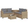 vidaXL Gartensofa in L-Form mit Tisch und Kissen Beige Poly Rattan