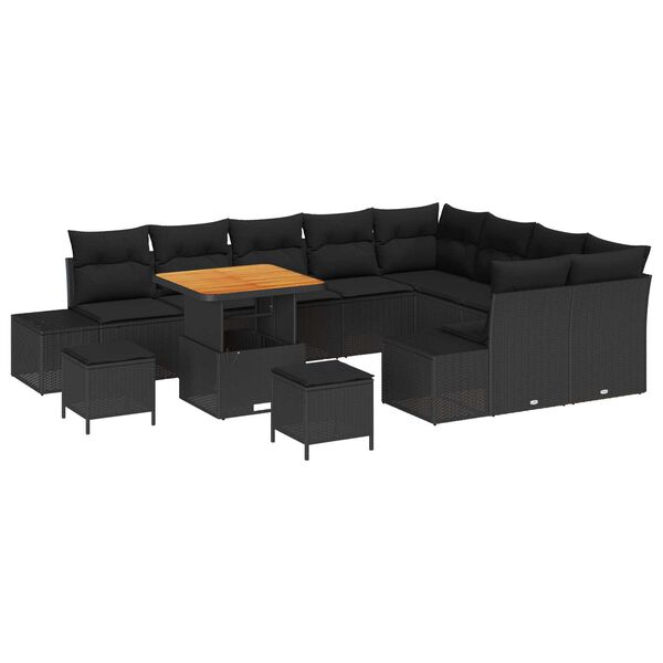 vidaXL Garten-Sofa-Set mit Speicher 12 pcs Schwarz Poly Rattan