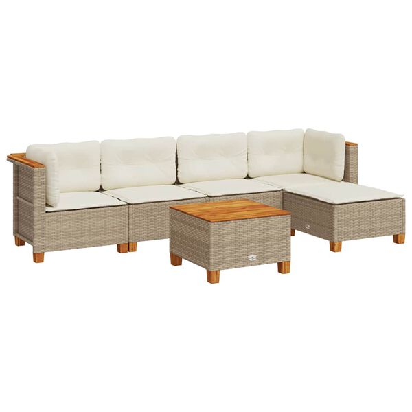 vidaXL 6-tlg. Garten-Sofagarnitur mit Kissen Beige Poly Rattan