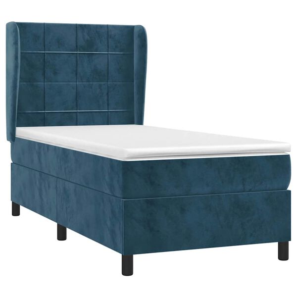 vidaXL Boxspringbett mit Matratze Dunkelblau 90x200 cm Samt