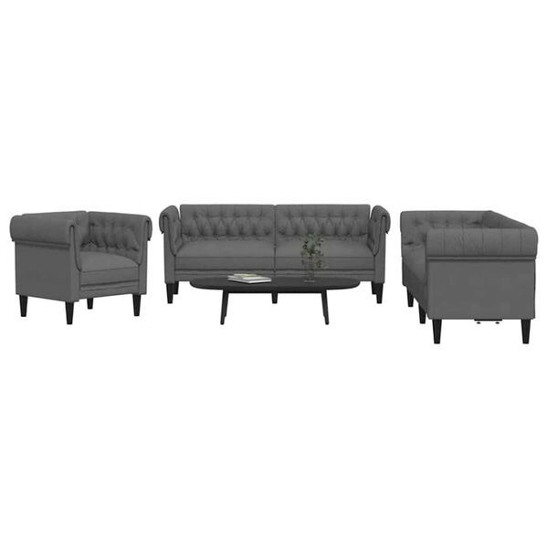 vidaXL Wohnzimmer Couch 3 pcs Dunkelgrau Stoff