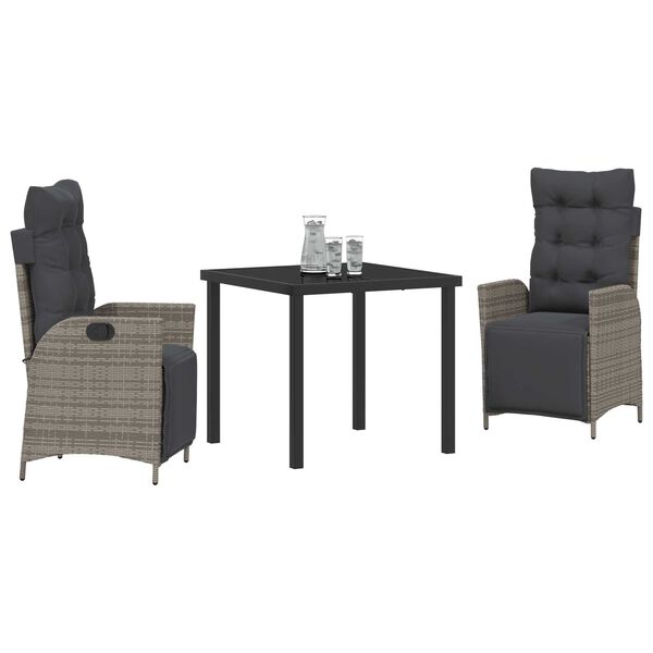 vidaXL Garten Essgruppe mit Kissen 3 pcs Grau Poly-Rattan