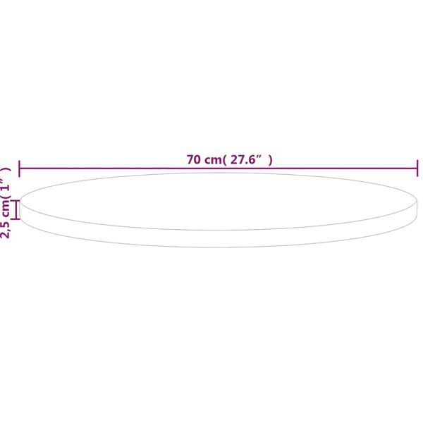 vidaXL Runde Tischplatte &Oslash;70x2,5 cm Unbehandeltes Massivholz Eiche