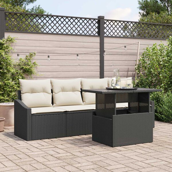 vidaXL Garten-Sofa-Set mit Kissen 5 pcs Schwarz und Creme Poly-Rattan