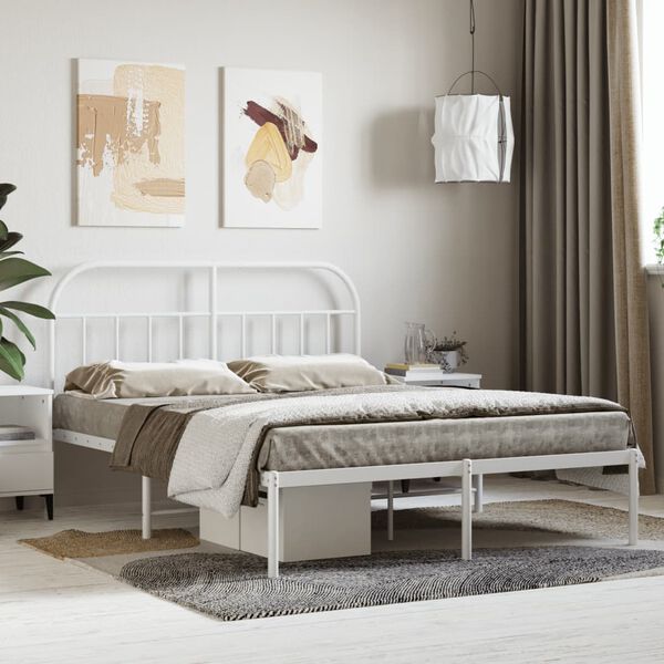 vidaXL Bettgestell mit Kopfteil Metall Wei&szlig; 140x190 cm