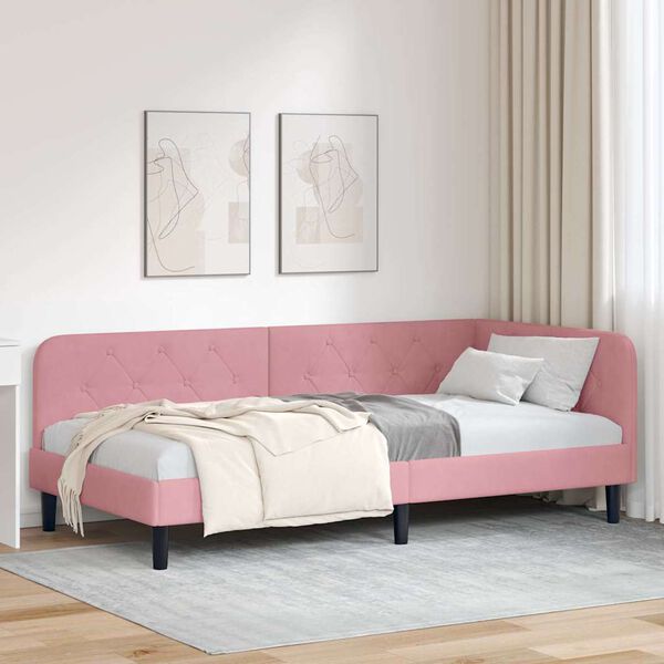 vidaXL Eckbettgestell mit Kopfteil Rosa 90 x 190 cm Samt