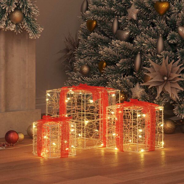vidaXL Geschenkbox mit 60 LEDs 3 pcs Warmwei&szlig; 20 x 20 x 20 cm Acryl