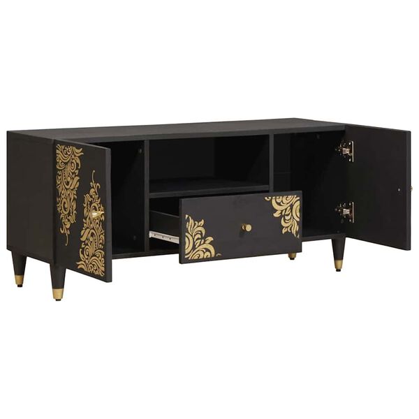 vidaXL TV-Schr&auml;nk mit Regal Schwarz 105 x 33 x 46 cm Massivholz Mango