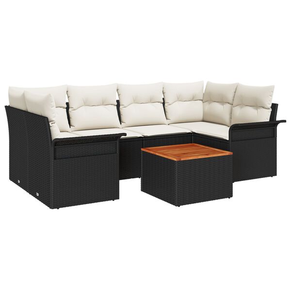 vidaXL Gartensofa-set mit Speicher 7 pcs Schwarz und Creme Poly-Rattan
