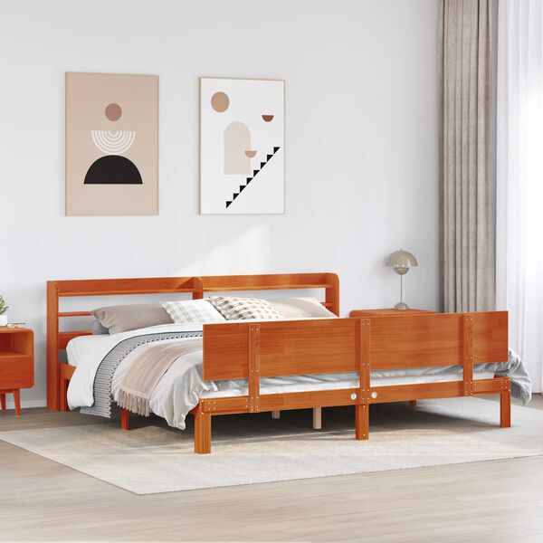 vidaXL Bettrahmen mit Kopfteil 2 pcs Wachsbraun Massivholz Kiefer
