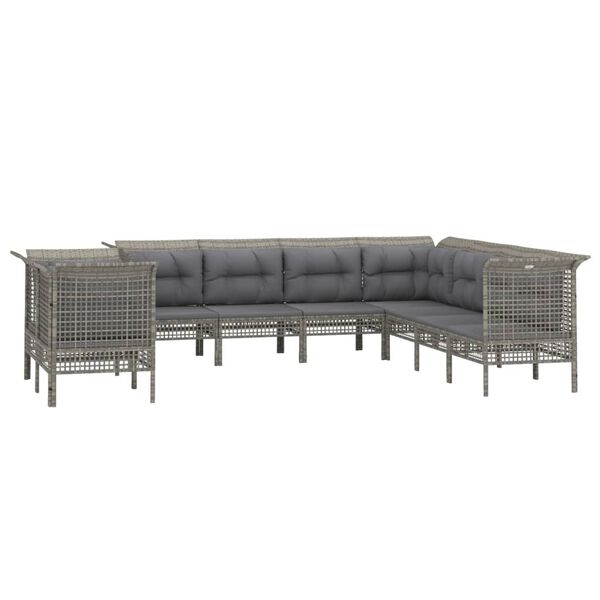 vidaXL 9-tlg. Garten-Lounge-Set mit Kissen Grau Poly Rattan