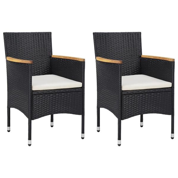 vidaXL 3-tlg. Garten-Essgruppe mit Kissen Poly Rattan Schwarz