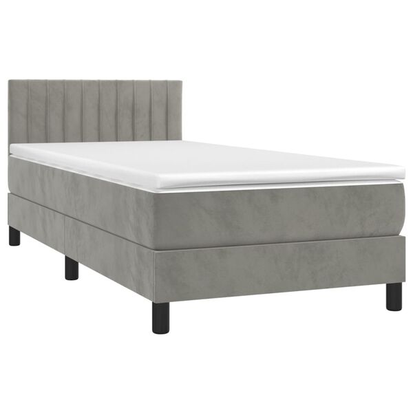 vidaXL Boxspringbett mit Matratze Hellgrau 100x200 cm Samt