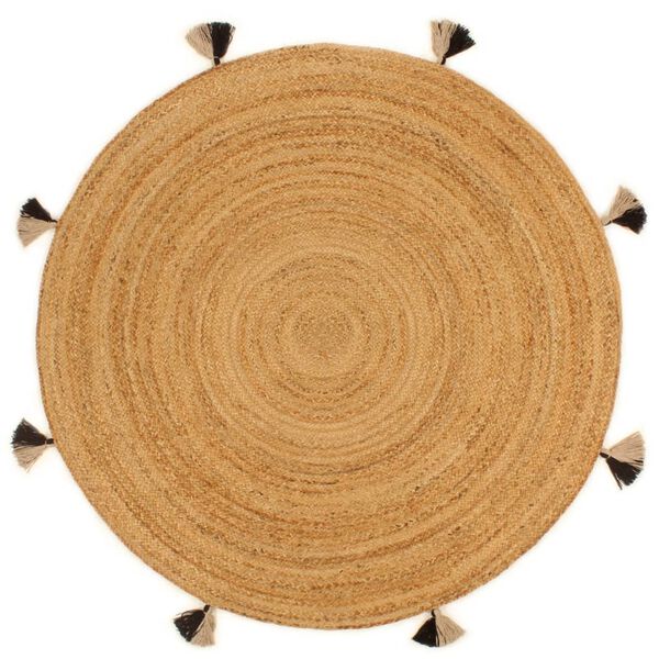 vidaXL Teppich Geflochten mit Quasten 150 cm Jute Rund