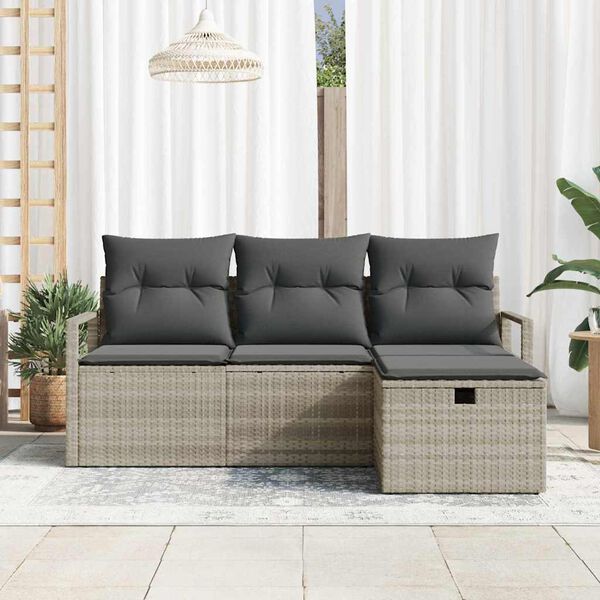 vidaXL Sofa Set mit Kissen mit Speicher 4 pcs Hellgrau Poly-Rattan