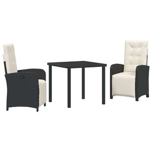 vidaXL Garten Essgruppe mit Kissen 3 pcs Schwarz Poly-Rattan