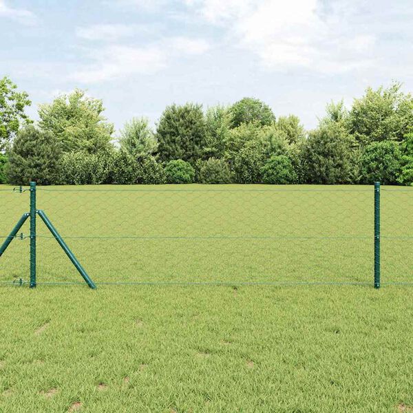 vidaXL Zaunpfosten Gr&uuml;n 10 x 0,6 m (50 mm Maschen) Stahl und PVC