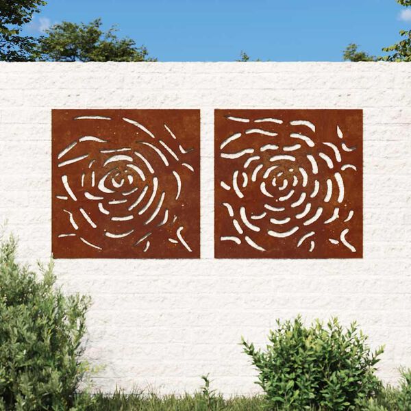 vidaXL 2-tlg. Garten-Wanddeko 55x55 cm Cortenstahl Rosen-Design