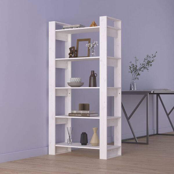 vidaXL Bücherregal/Raumteiler Weiß 80x35x160 cm Massivholz