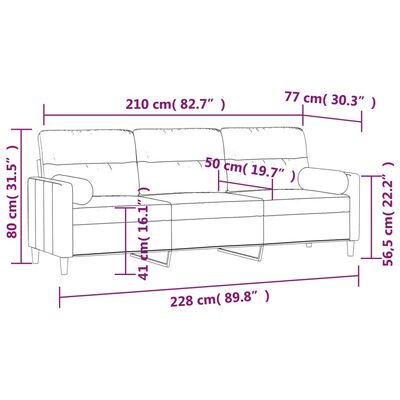vidaXL 3-Sitzer-Sofa mit Kissen Dunkelgrau 210 cm Stoff