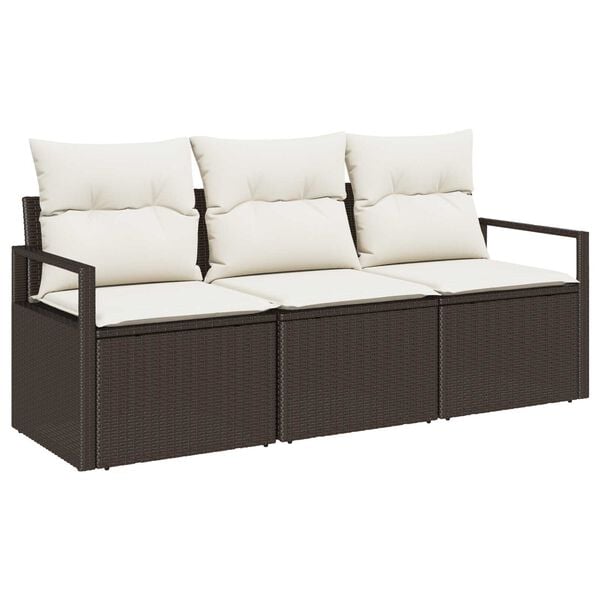 vidaXL Sofa Set mit Kissen 3 pcs Braun Poly Rattan
