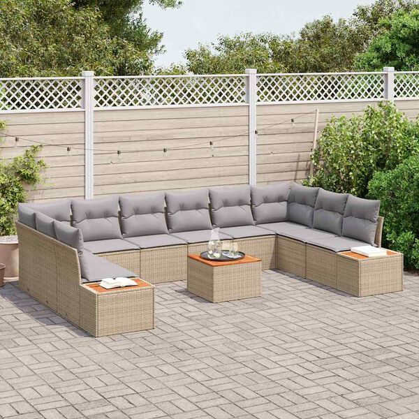vidaXL Gartensofa-set mit Kissen 11 pcs Beige Poly Rattan